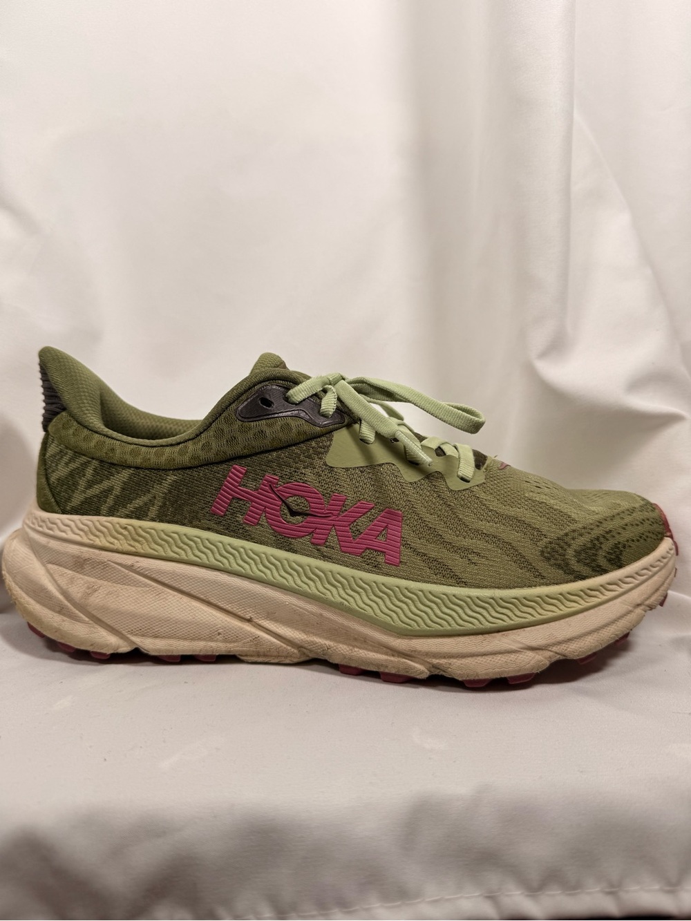 Hoka Olive Green Trainer with Pink Logo